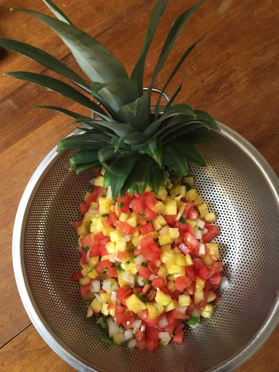 Pineapple salsa draining. Vying For Veganism.
